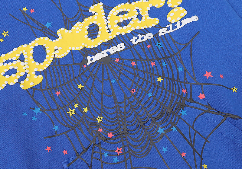 SP5DER Spider Web Graphic Hoodie – Blue (Heavyweight)