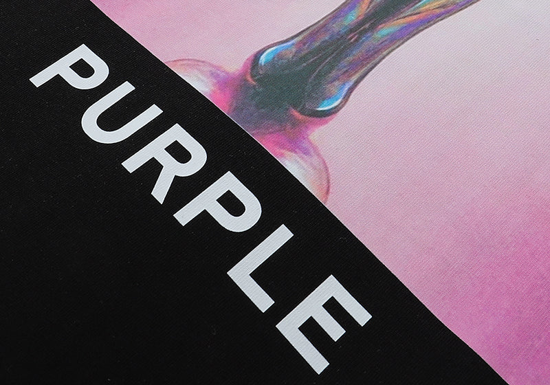 Purple Brand Logo Letter Pattern Print T-Shirt | White & Black