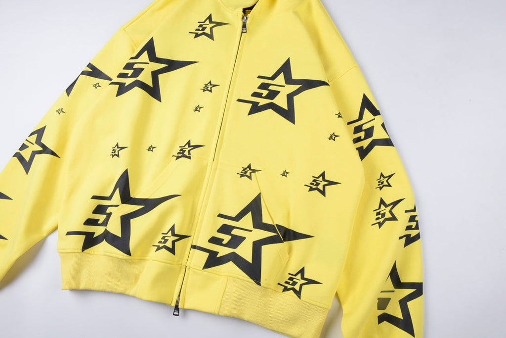 Sp5der 5Star Zip Hoodie – Yellow Premium Streetwear Sweatshirt