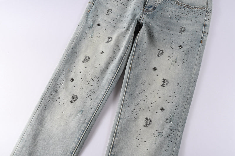 Purple Brand Crystal Diamond Skinny Jeans #9127