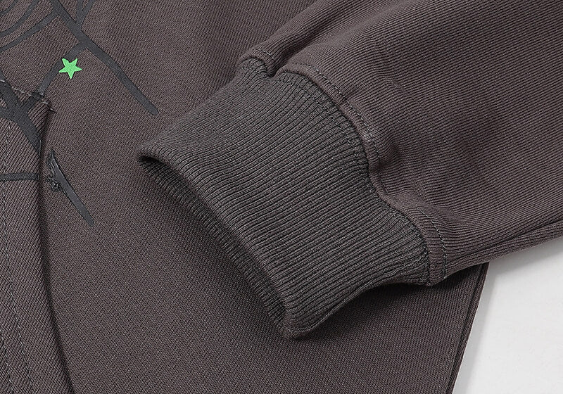 Sp5der Green Foam Printing Heavyweight Hoodie – Grey Premium Streetwear Sweatshirt