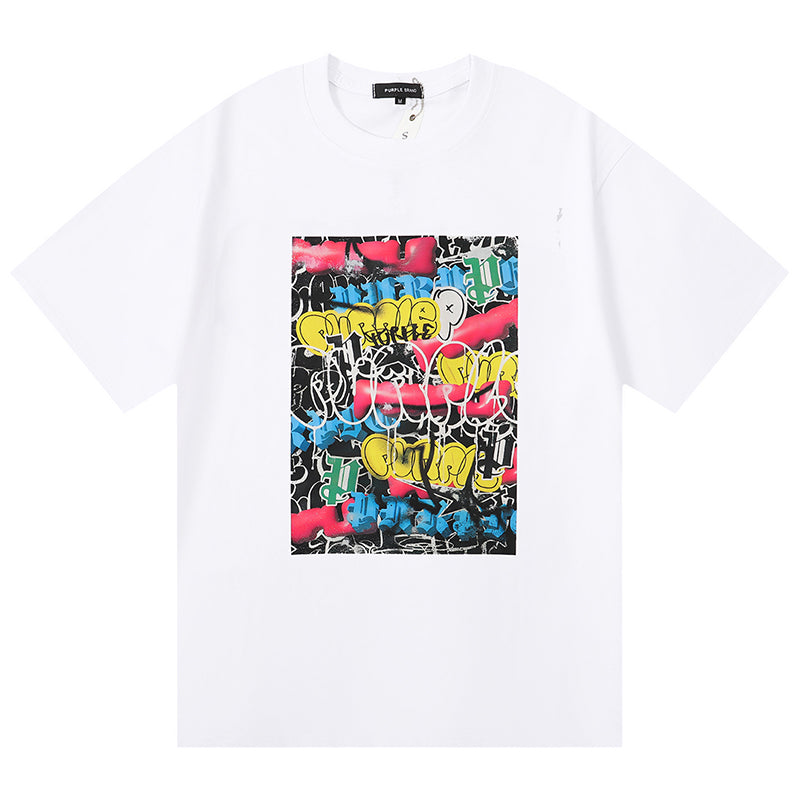 Purple Brand Pattern Print T-Shirt | Black & White