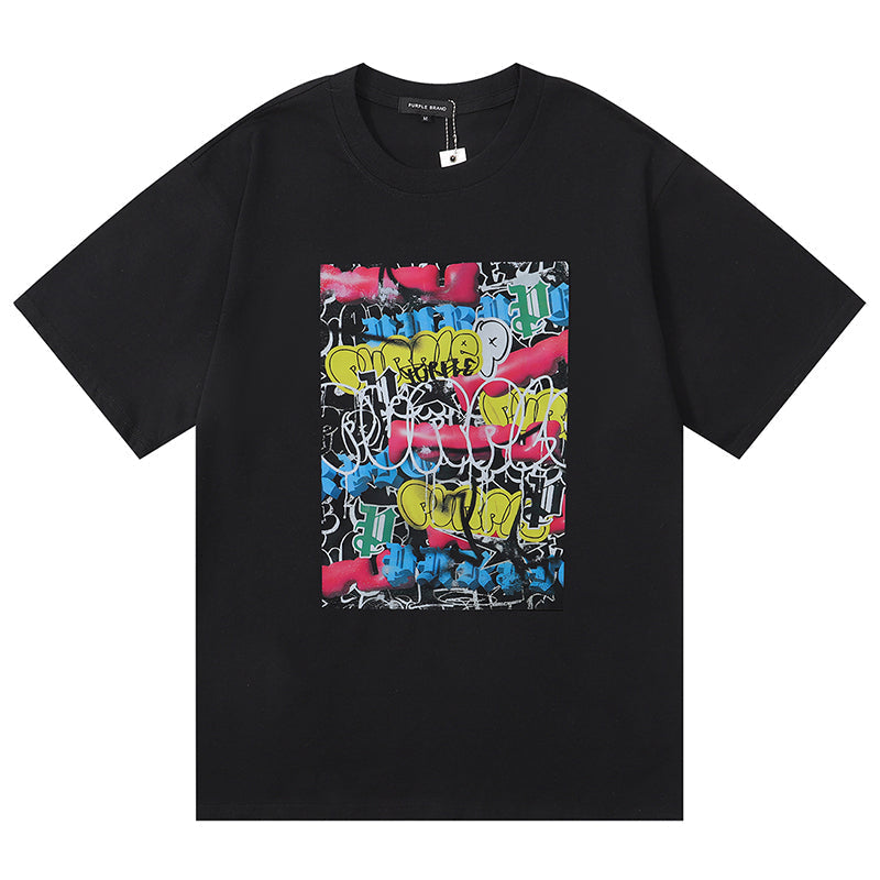 Purple Brand Pattern Print T-Shirt | Black & White
