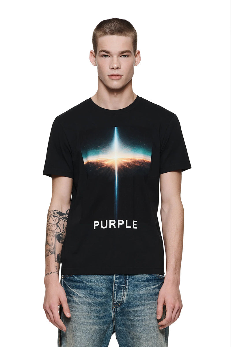 Purple Brand Logo Pattern Print T-Shirt | Black & White
