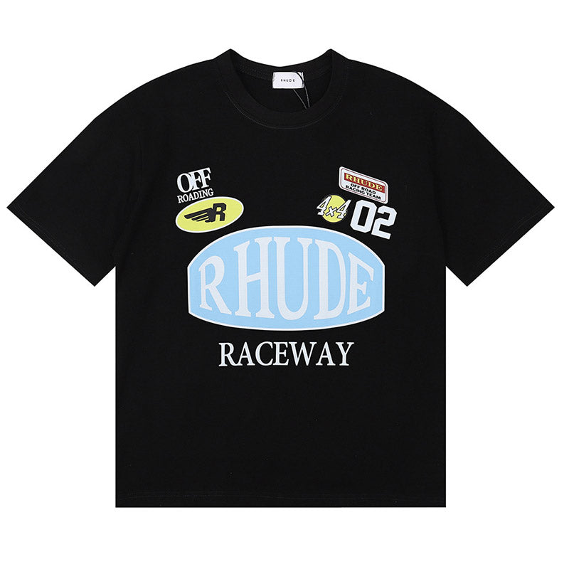 RHUDE Graphic T-Shirt | Premium Cotton Tee in Apricot, White & Black