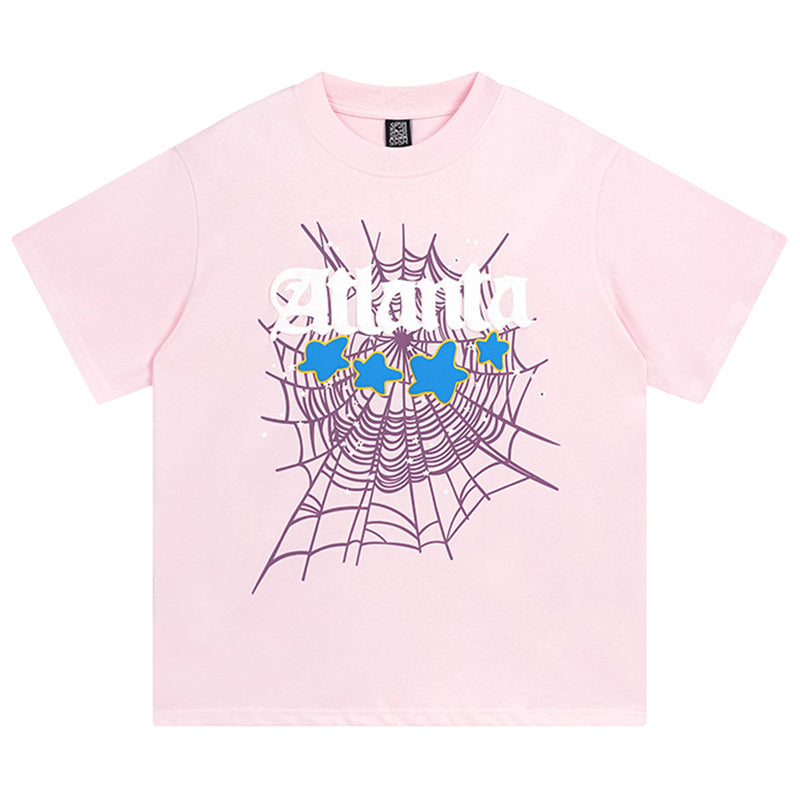 Sp5der Atlanta Print T-Shirt – Pink Streetwear Graphic Tee
