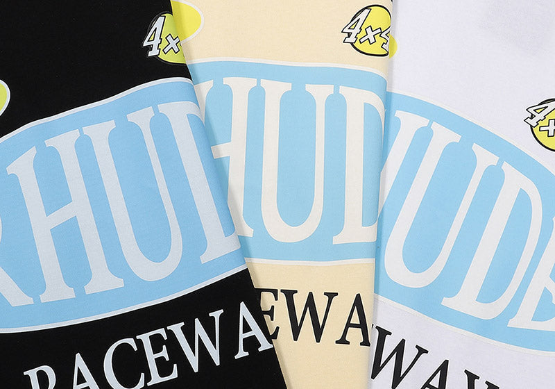 RHUDE Graphic T-Shirt | Premium Cotton Tee in Apricot, White & Black