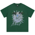 Sp5der Spider Web Print Gothic Punk T-Shirt – Green Streetwear Graphic Tee