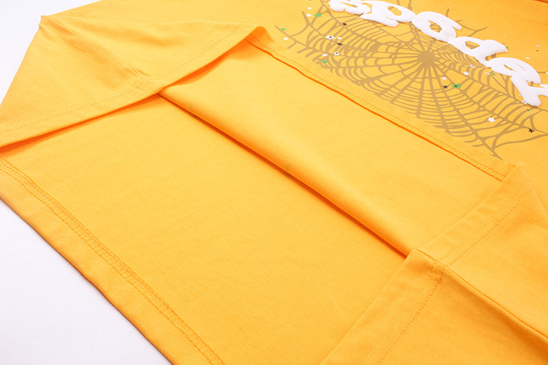 Sp5der Green Foam Printing Heavyweight T-Shirt – Yellow Streetwear Graphic Tee