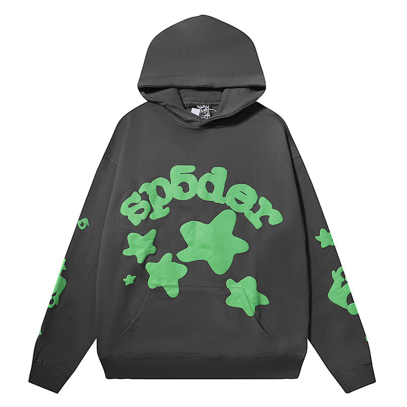 Sp5der Beluga Logo Printed Hoodie – Dark Grey Premium Streetwear Sweatshirt