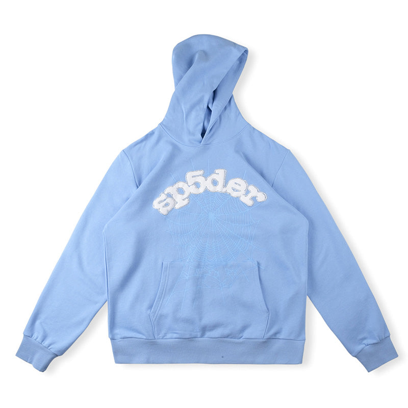 SP5DER Spider Web Graphic Hoodie – Blue