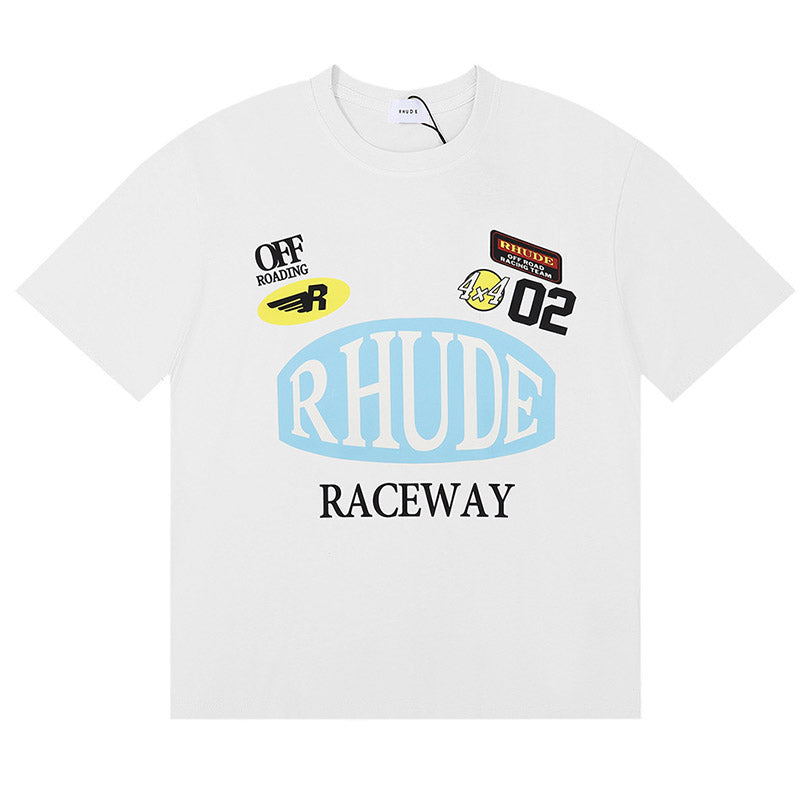 RHUDE Graphic T-Shirt | Premium Cotton Tee in Apricot, White & Black