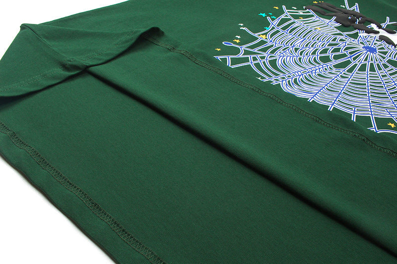 Sp5der Spider Web Print Gothic Punk T-Shirt – Green Streetwear Graphic Tee