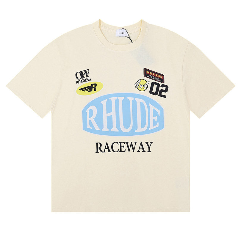 RHUDE Graphic T-Shirt | Premium Cotton Tee in Apricot, White & Black