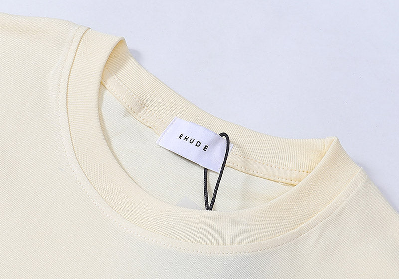 RHUDE Graphic T-Shirt | Premium Cotton Tee in Apricot, White & Black
