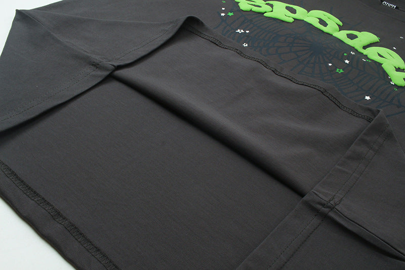 Sp5der Green Foam Printing Heavyweight T-Shirt – Grey Streetwear Graphic Tee