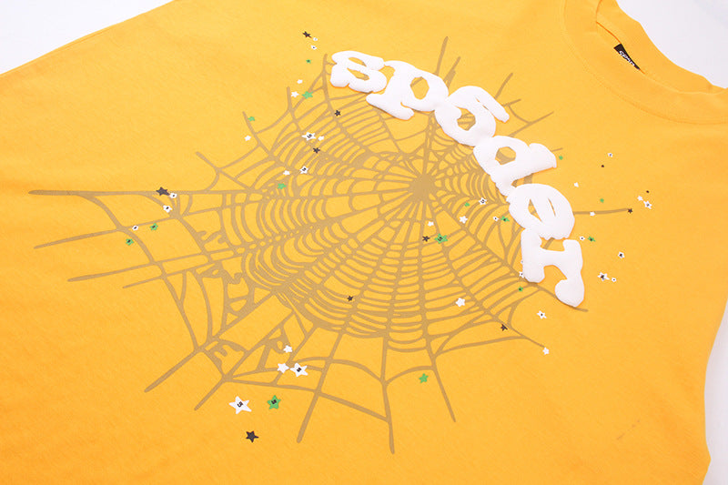 Sp5der Green Foam Printing Heavyweight T-Shirt – Yellow Streetwear Graphic Tee