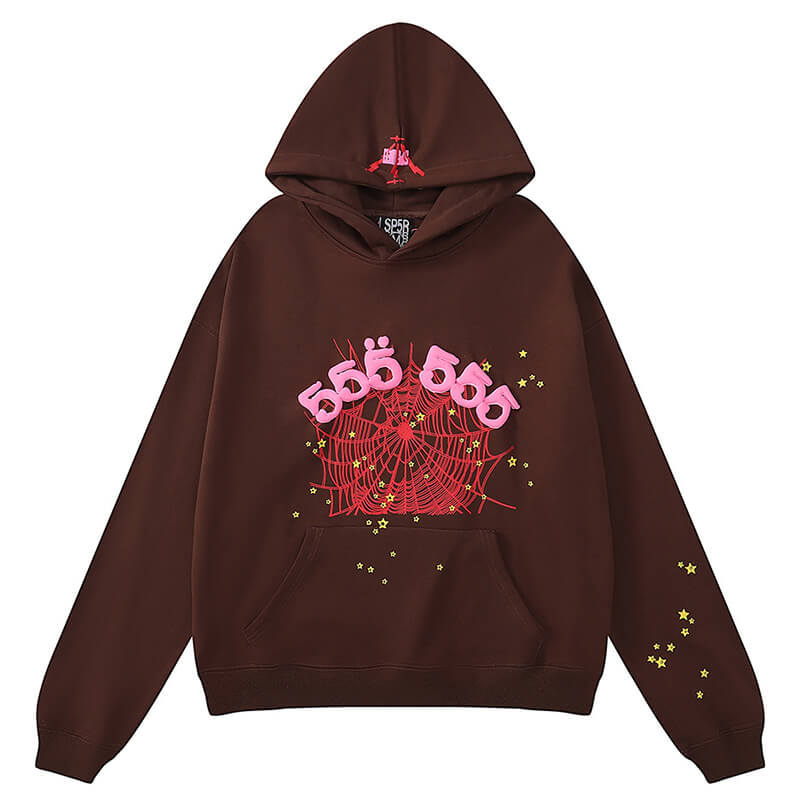 Sp5der 555555 Angel Number Hoodie – Brown Premium Streetwear Sweatshirt