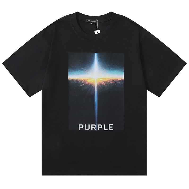 Purple Brand Logo Pattern Print T-Shirt | Black & White