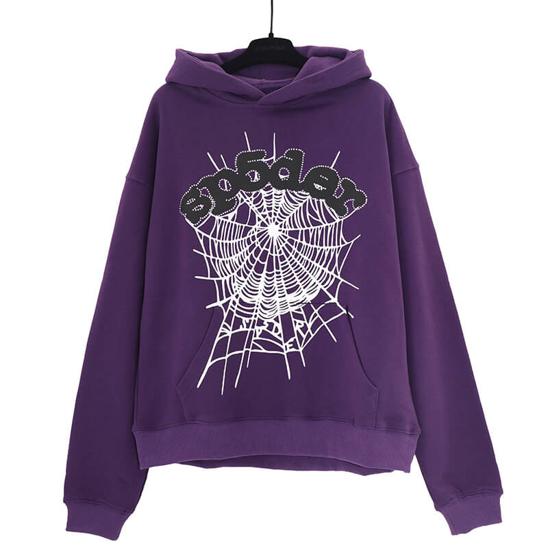 Sp5der Web Print Gothic Punk Hoodie – Purple Premium Streetwear Sweatshirt