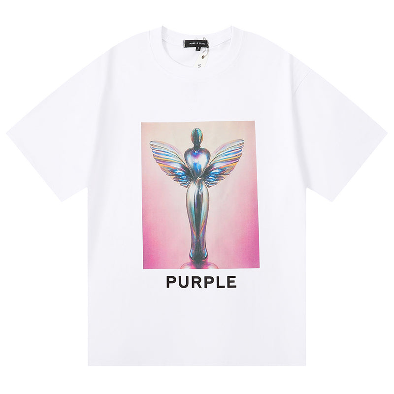 Purple Brand Logo Letter Pattern Print T-Shirt | White & Black