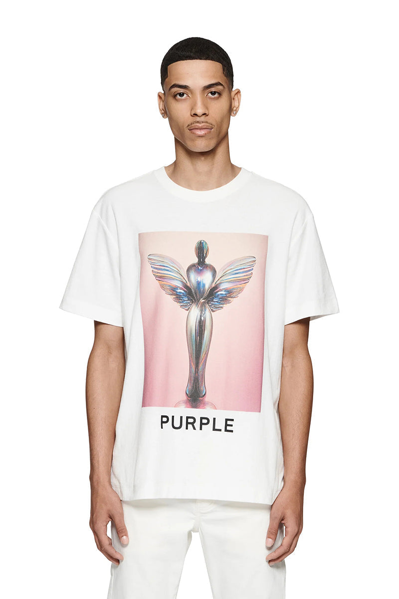 Purple Brand Logo Letter Pattern Print T-Shirt | White & Black